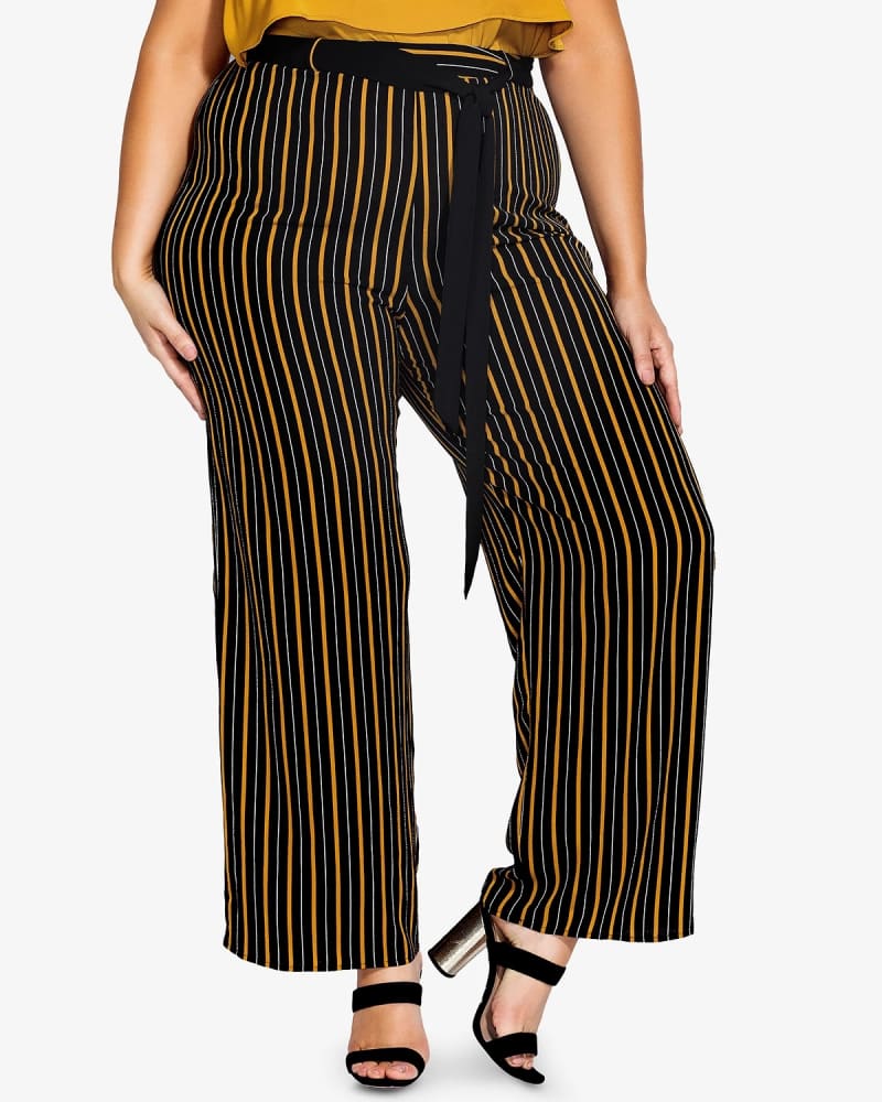 Front of a model wearing a size 18W City Chic Women's Trendy Striped Palazzo Pants Black 18W in Black by City Chic. | dia_product_style_image_id:306922